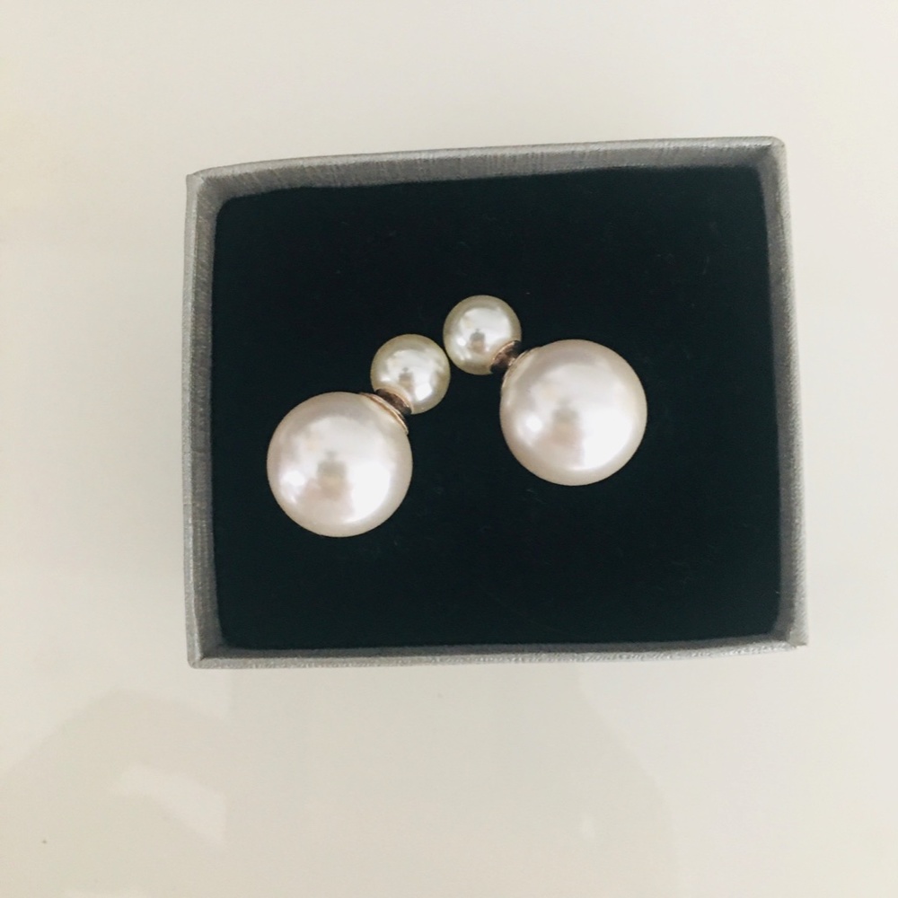 FRESHWATER WHITE ROUND PEARL DOUBLE PEARL STUDS & SILVER 925 - Picture 6 of 13